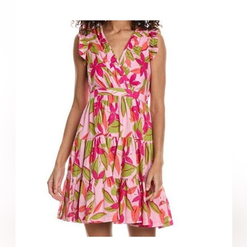 Taylor Lawn Floral Print 100% Cotton Mini Dress Size Large Coastal Beach Bridal